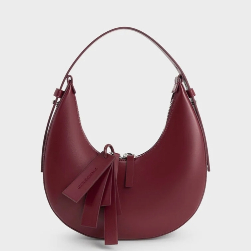 Burgundy Faux Leather Hobo Bag